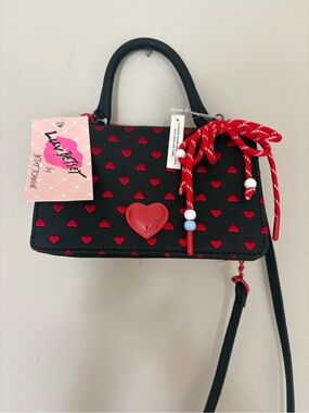 Betsey Johnson Black Mini Bag with Red Heart Accents